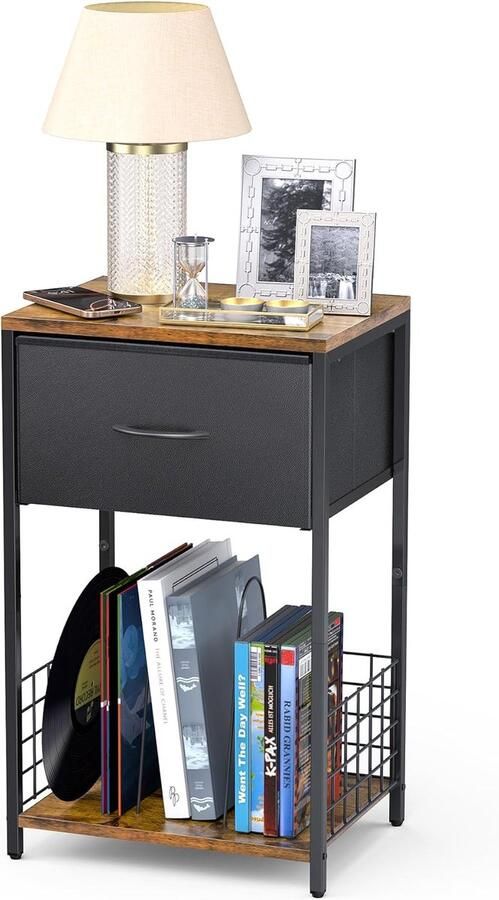 Bijzettafel met Opberglade en Boekenplank Modern Nachtkastje Bruin 40 x 65 x 30 cm