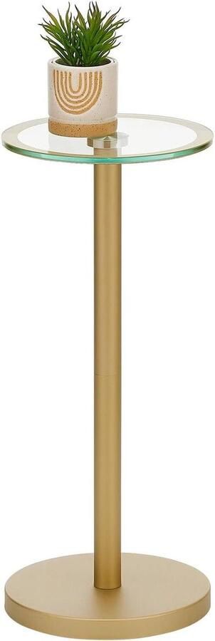 Moderne ronde bijzettafel met glazen blad Kleine metalen zijtafel voor woonkamer Drinktafel voor slaapkamer Zacht messingkleurig