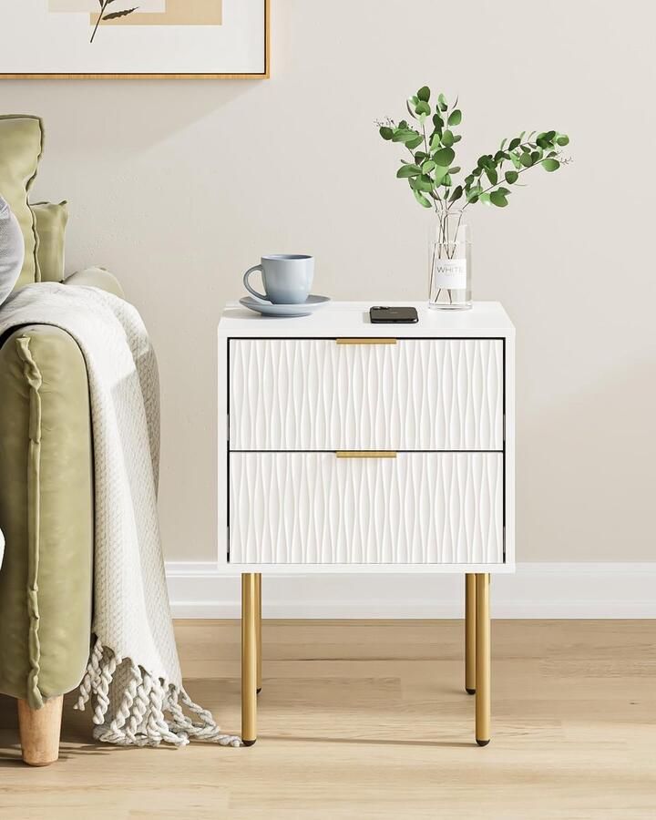 Moderne bijzettafel multifunctioneel 1 stuk wit en goud MDF en metaal 40 x 30 x 56 cm