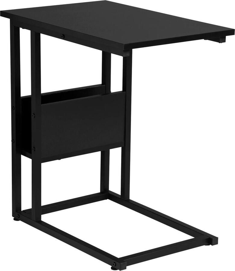 RM Store Moderne Bijzettafel Salontafel Laptop Tafel Nachtkastje C Vorm Met Opbergruimte Metalen Frame Zwart 55 x 36 x 60 cm