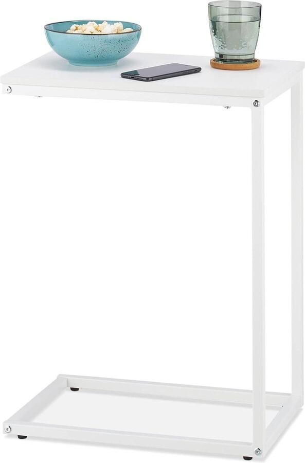 Moderne bijzettafel U-vorm HBD 60 x 30 x 45 cm metaal en hout wit multifunctioneel
