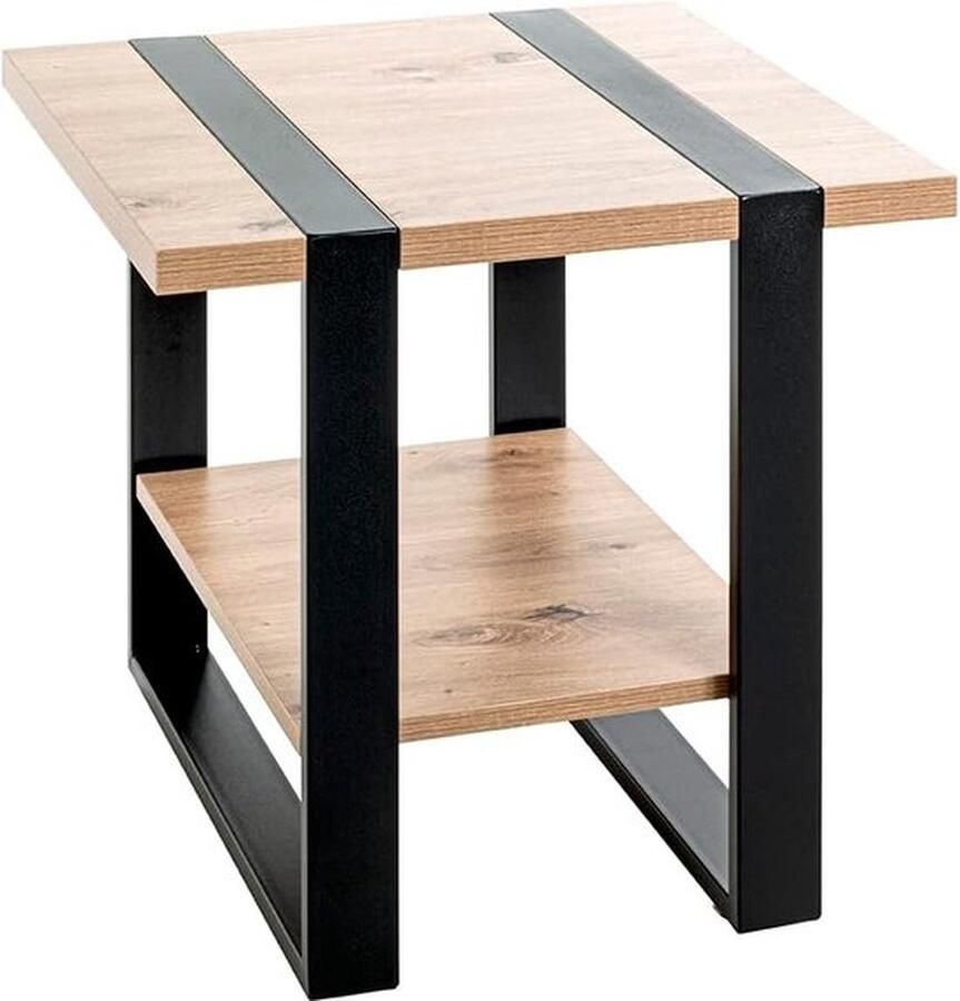Moderne Bijzettafel van Metaal en Eikenhout in Zwart Afmetingen B 45 x D 45 x H 45 cm