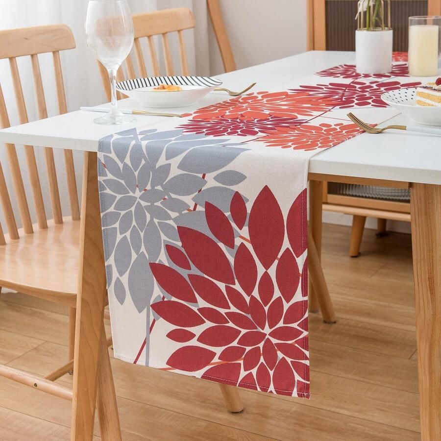 Moderne bloemenpatroon tafelloper 1 stuk linnen 40 x 140 cm of 33 x 183 cm