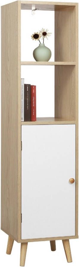 Moderne Boekenkast 4 Lagen Inclusief deur Wit Oak 33x30x133cm Boekenplank Woonkamer slaapkamer en kinderkamer Hout