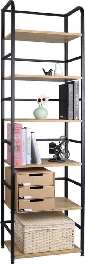 Moderne Boekenkast Industriele Wandkast 6-Laags Boekenkast 6 Opbergvakken Kast Opbergkast Open Bruin Zwart