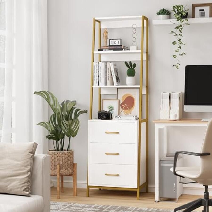 Moderne Boekenkast met 3 Niveaus en Laden voor Woonkamer Kantoor en Slaapkamer