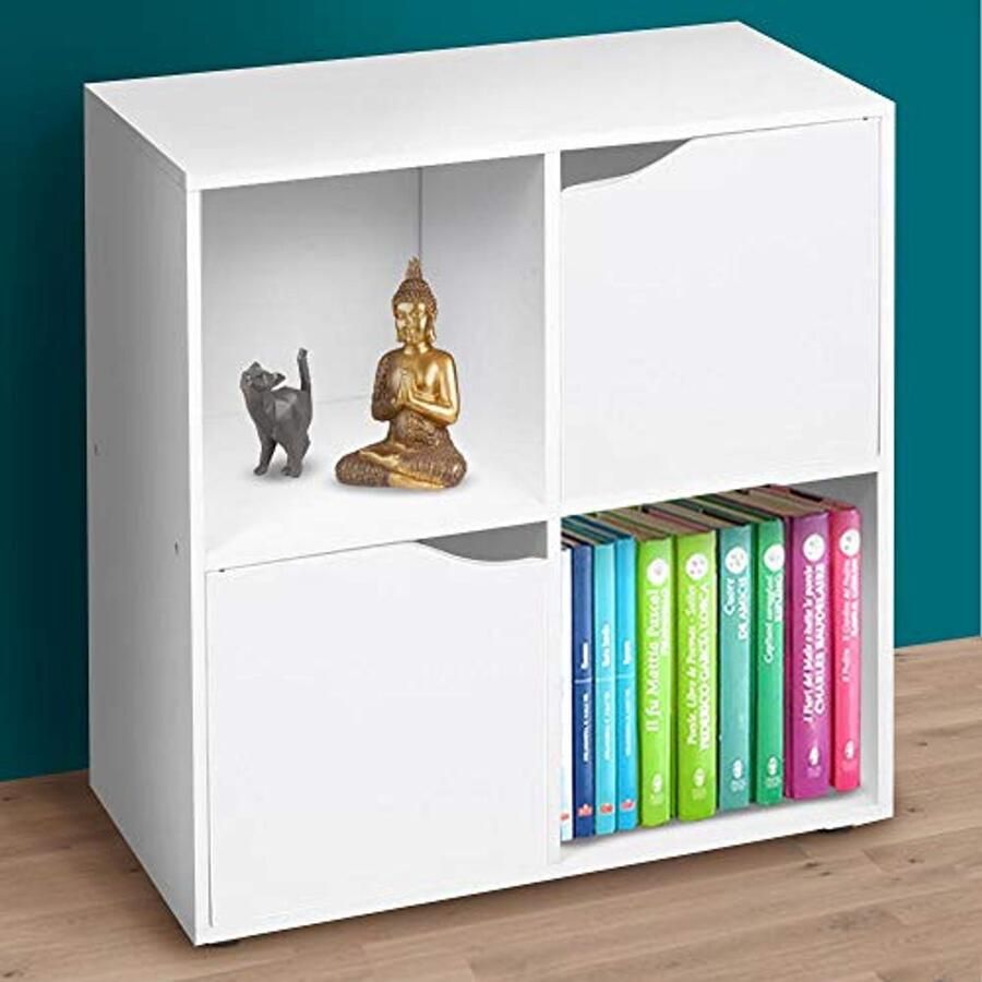 Moderne boekenkast met 4 planken en 2 deuren 60 x 29 cm Wit