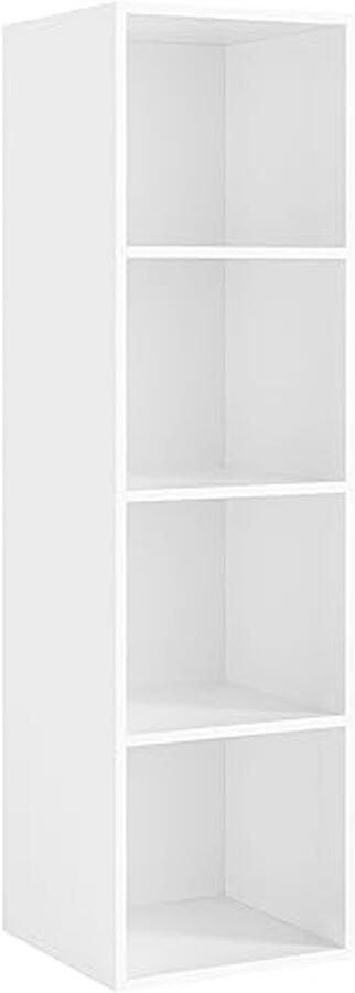Moderne Boekenkast met 4 Vakken Ruimtebesparend Kubus Rek voor Woonkamer en Slaapkamer Wit 30 x 30 x 106 cm