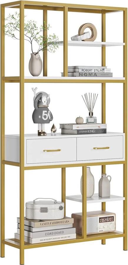 Moderne boekenkast met 5 niveaus en gouden metalen frame Opbergkast voor thuis en kantoor