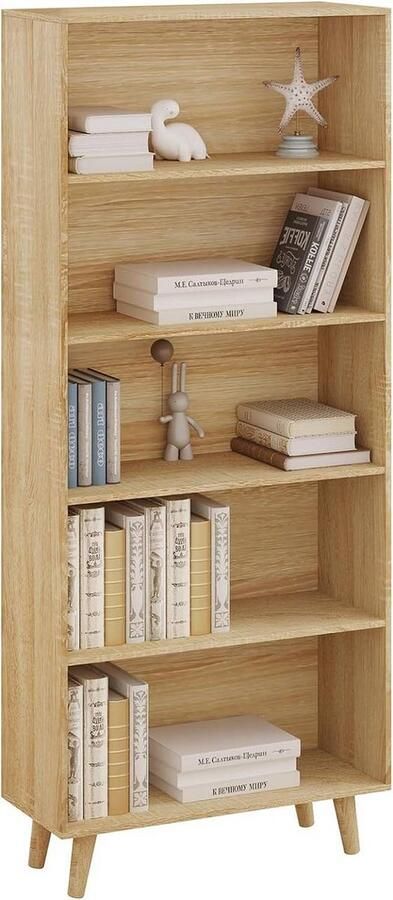 Rootz Living Rootz moderne boekenkast met 5 vakken vrijstaand rek opbergorganisator krasbestendig waterafstotend anti-tipveiligheid 60 cm x 144 cm x 24 cm