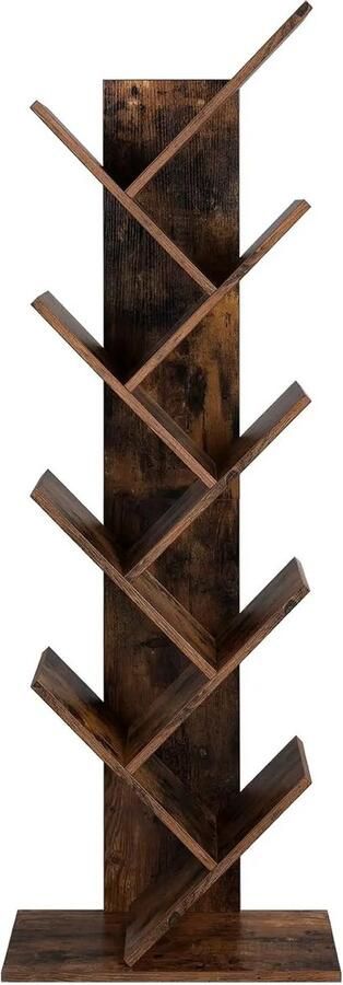 Moderne Boekenkast Schuine Boekenkast Moderne Boekenplank Donkerbruin 50 x 25 x 141.5 Boomvormig Stijlvolle en Functionele Opbergoplossing