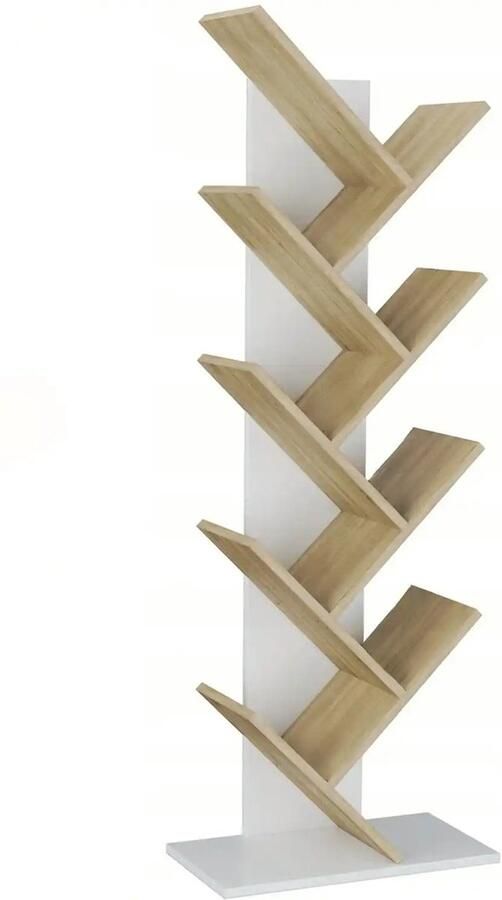 Moderne Boekenkast Schuine Boekenkast Moderne Boekenplank Licht Eiken 50 x 24 x 125 Boomvormig Stijlvolle en Functionele Opbergoplossing