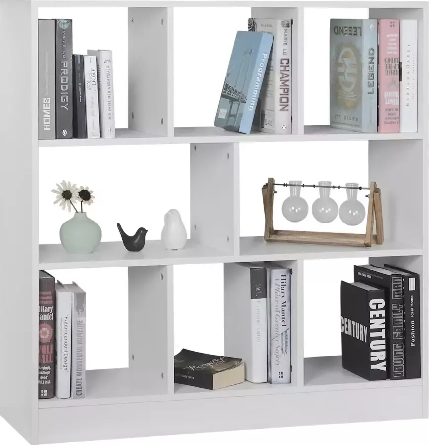 Moderne Boekenkast Wandkast 3-Laags Boekenkast 8 Opbergvakken Kast Opbergkast Open Wit