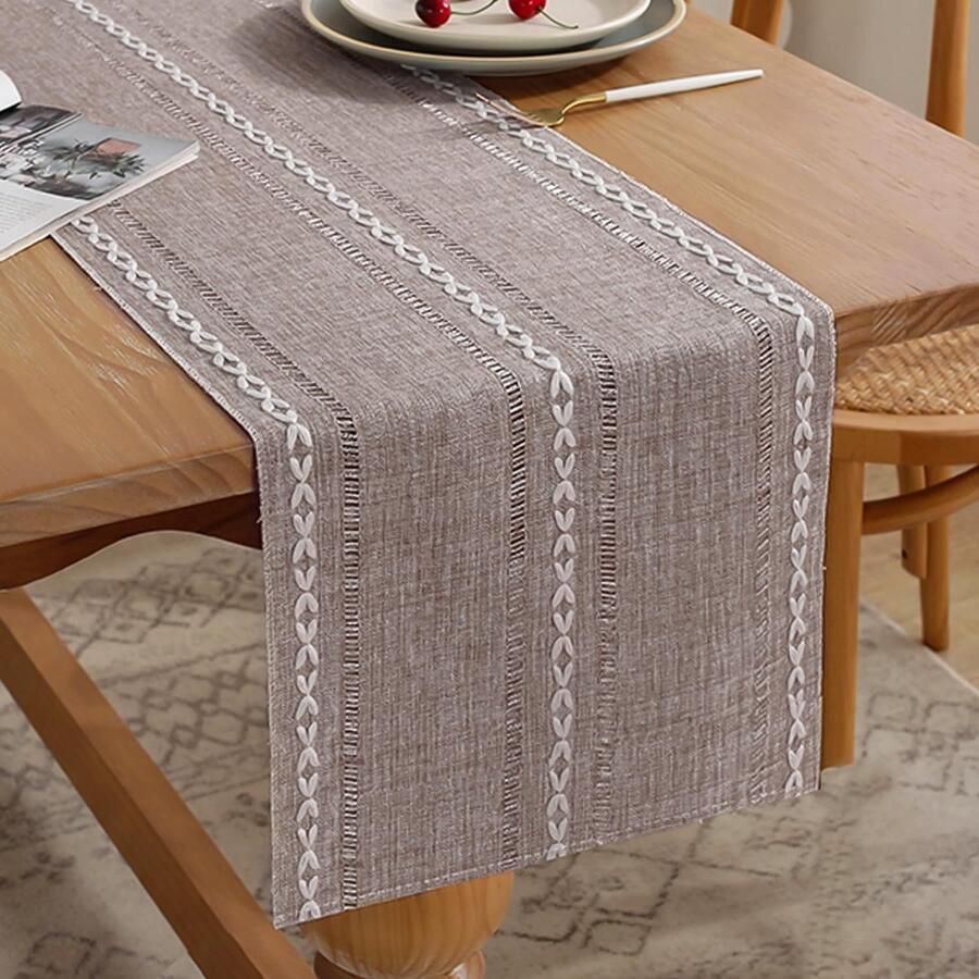 Moderne boho tafelloper rustiek design 1 stuk katoen linnen polyester 33 x 183 cm