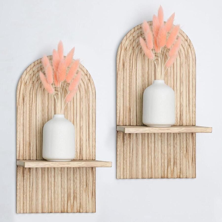 Houten wandplanken moderne boho stijl 2 stuks rustiek hout - Foto 2