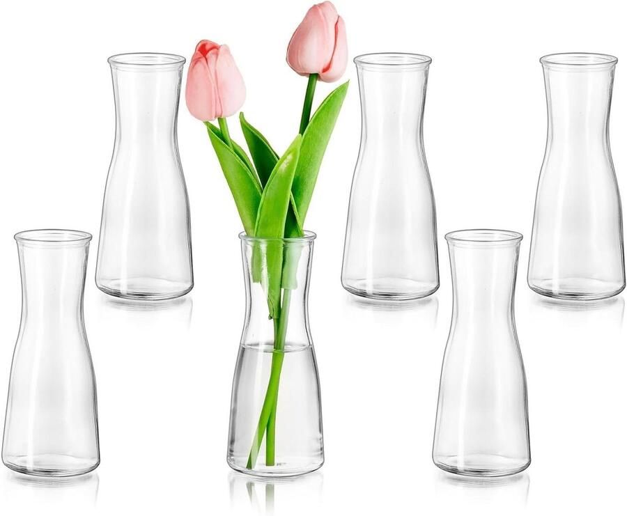 Modern Bud Vases Set of 6 Small Clear Glass Vase for Flowers Wedding & Dining Table Decor Minimalist Living Room Decoration