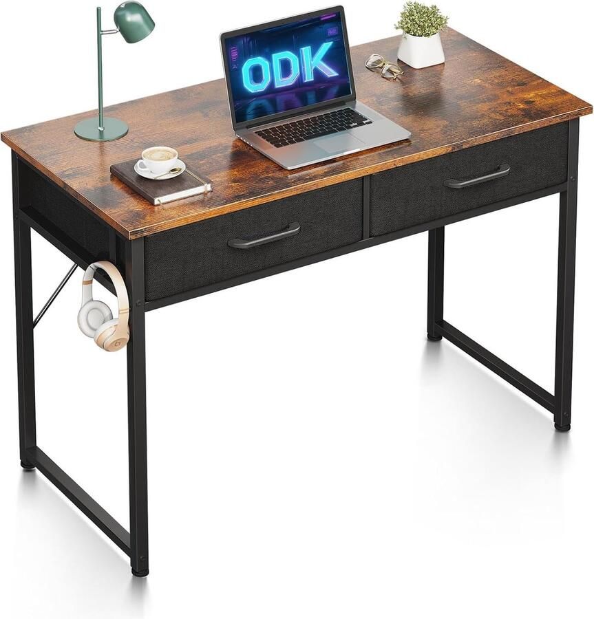 Moderne bureau met 2 laden en koptelefoonhouder compact kantoor- en thuiskantoor bureau (100 x 40 x 78 7 cm)