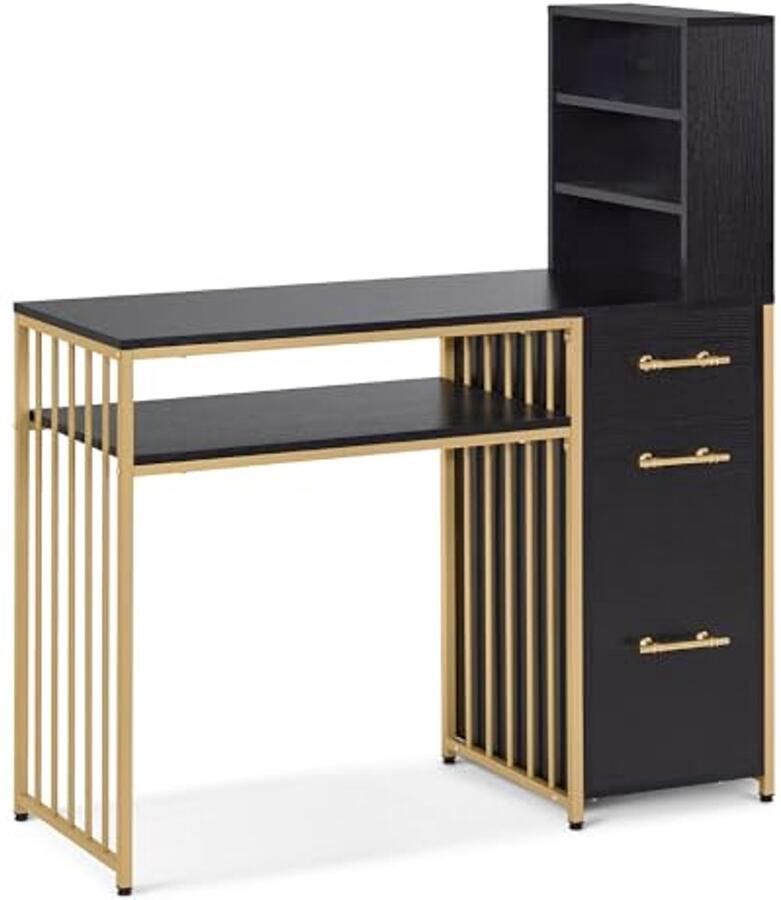 Moderne bureau met 3 lades Hout en metaal Computer tafel en nageltafel