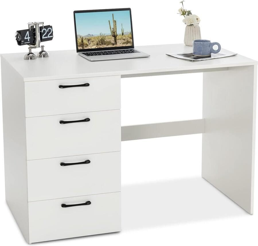 Moderne bureau met 4 lades voor thuiskantoor en slaapkamer 110 x 60 x 76 cm