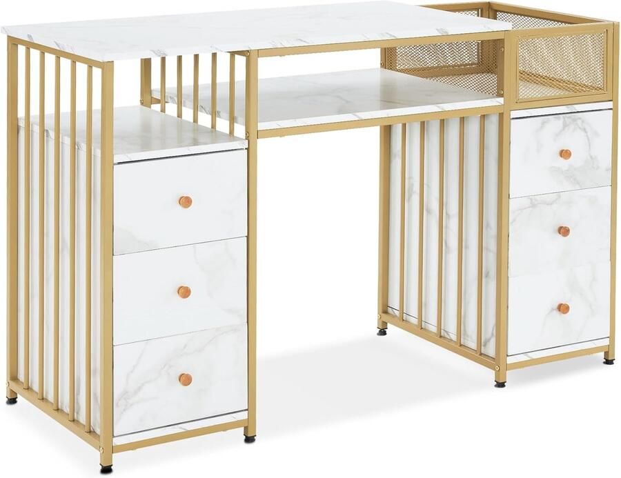 Moderne bureau met 6 lades en planken voor kantoor of woonkamer