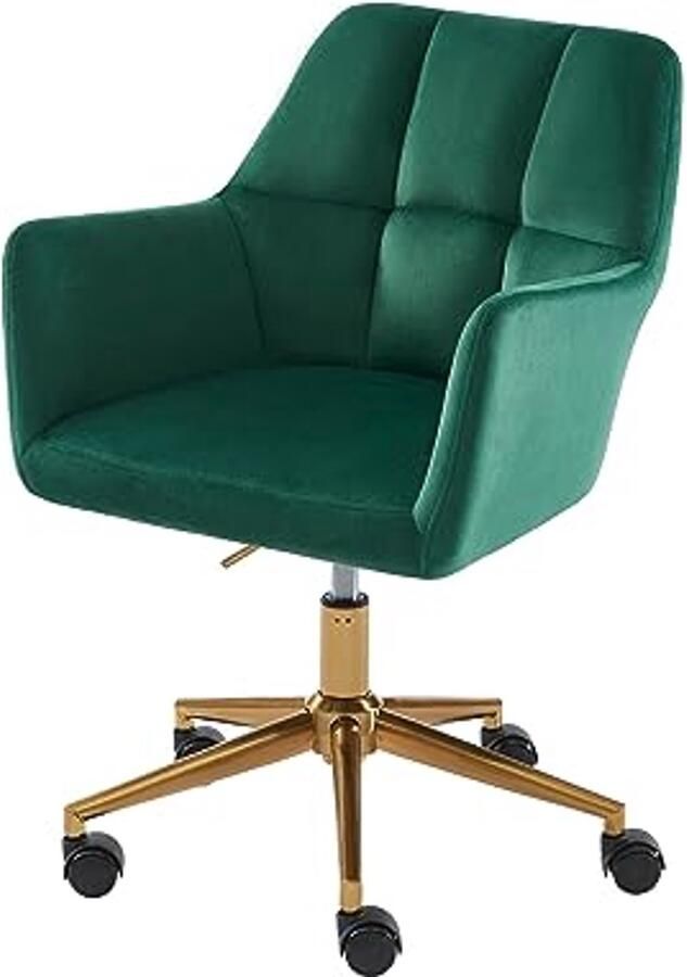 Moderne bureaustoel van groen fluweel met gouden poten
