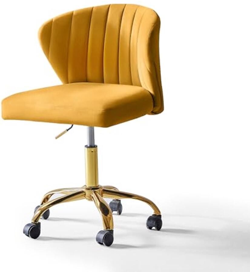 Moderne Bureaustoel zonder Armleuningen met Fluweel en Zwenkwielen In Hoogte Verstelbaar in Geel voor Kantoor en Thuis