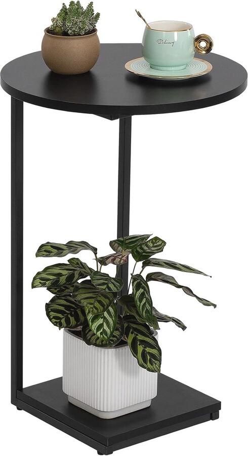 Moderne C-vormige Bijzettafel voor Woonkamer en Slaapkamer Compacte Salontafel in Zwart