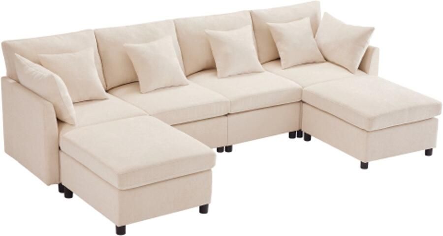 Moderne chenille stoffen bank met uitneembare voetenbank vierzitsbank L-vormige hoekbank U-vormige bank modulaire bank geschikt voor thuis woonkamer appartement