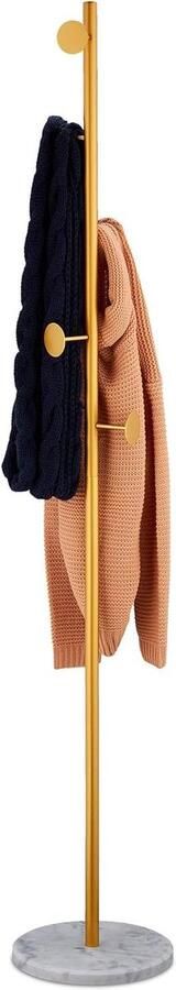 Staande moderne chique kapstok met 5 haken en ronde marmeren voet HxD: 172 x 29 cm Wit Goud