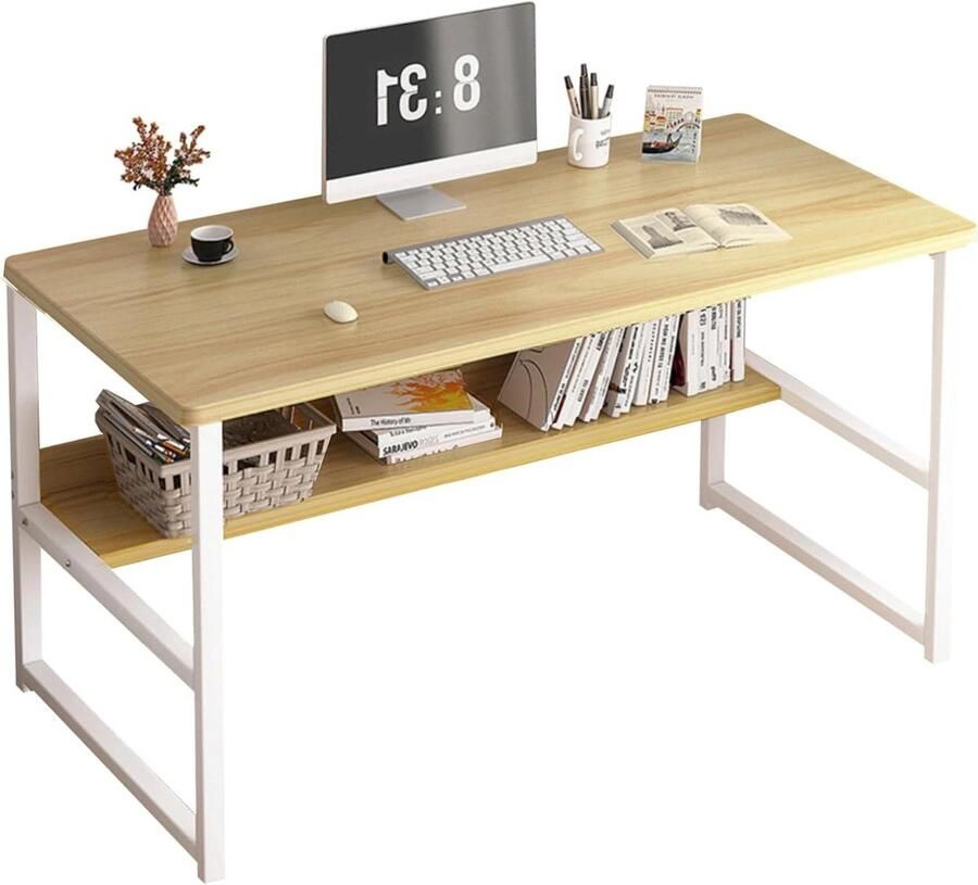 Computer Tafel Bureautafel voor Kamer of Studeerkamer Agglomeraat Melamine Hout Staal Thuis Bureau PC 100x45x72 cm