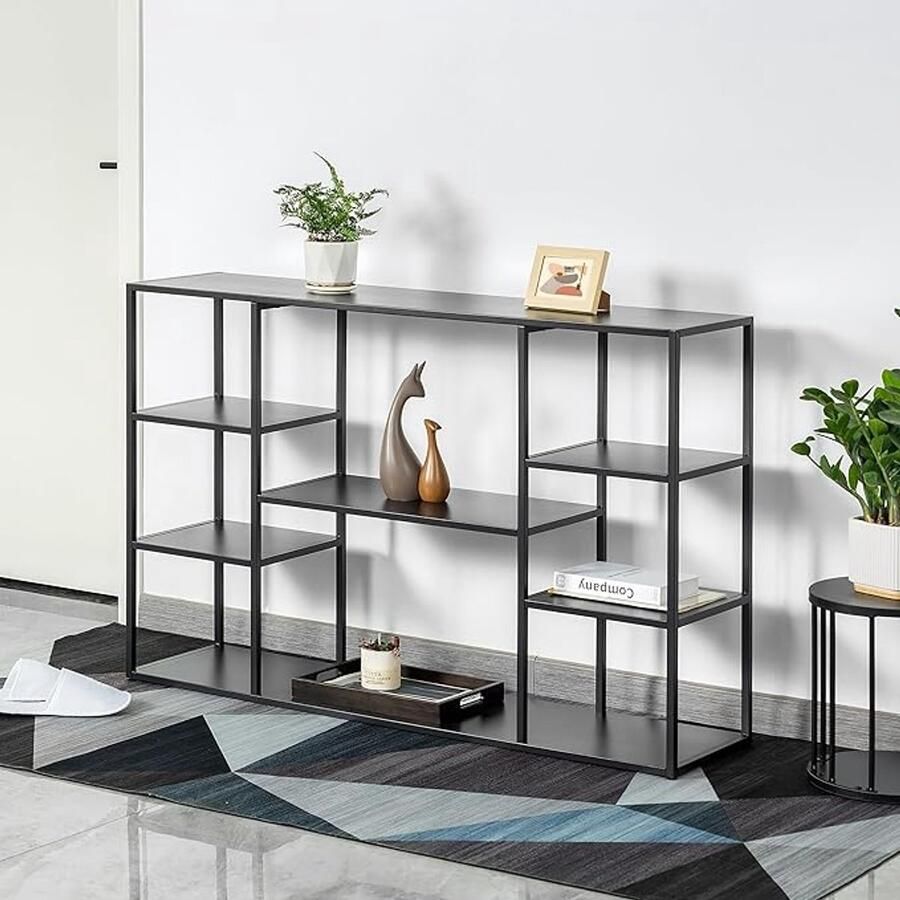 120 cm lange consoletafel – Smalle moderne entreetafel met 4 legplanken ideaal achter de bank – Zwart (120×30×80 cm)