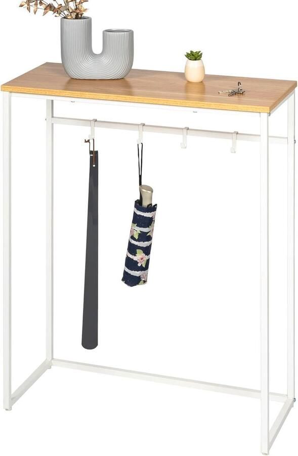 Moderne Consoletafel van Metaal met Houten Plank en Verstelbare Poten Multifunctionele Dressoir en Bijzettafel