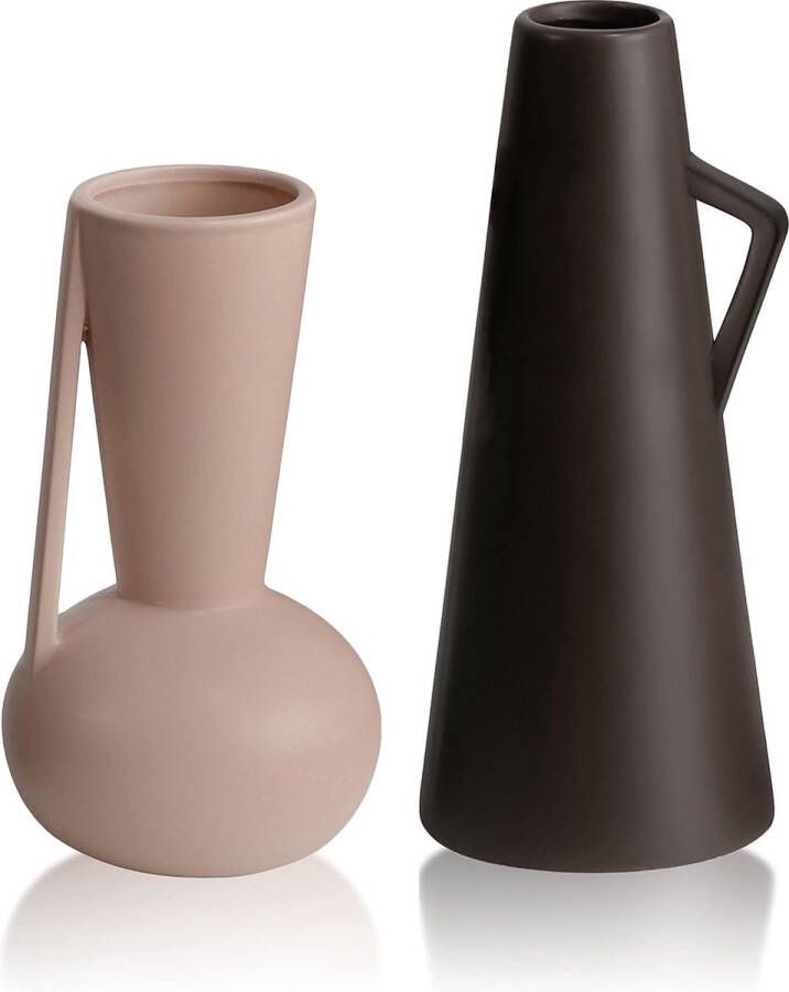 Moderne decoratieve bloemenvazen voor pampasgras set van 2 bruine en roze vazen esthetische Morandi vazendecoratie voor woonkamer keuken tafel thuis kantoor 22 26 cm