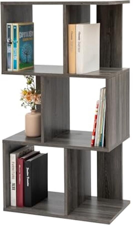 Moderne Decoratieve Boekenkast met 3 Legplanken in S-vorm Ideaal voor Kantoor en Woonkamer