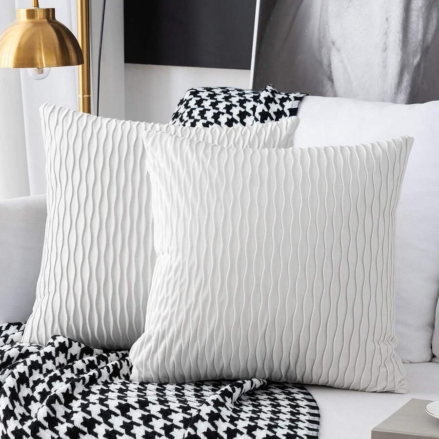 Moderne decoratieve fluwelen kussenhoes set van 2 rechthoekig & vierkant voor slaapbank stoel slaapkamer woonkamer wit 40 x 40 cm Bankkussen