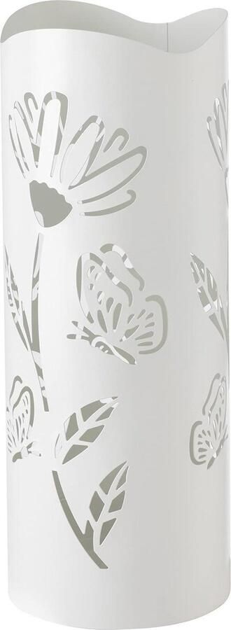 Moderne design parapluhouder van metaal wit met bloemen en vlinders 2 haken afneembare regencontainer 19 x 19 x 49 cm umbrella holder