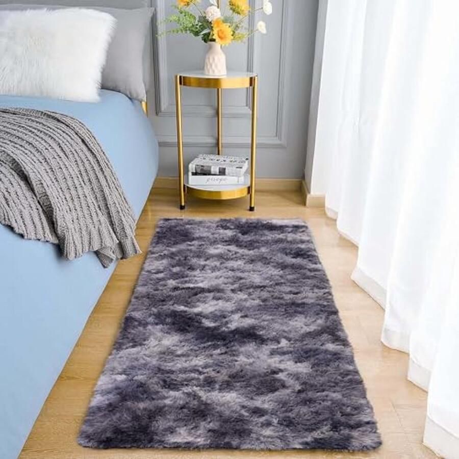 Moderne Donkergrijze Vloerkleden voor Slaapkamer en Woonkamer Antislip en Super Zacht Shaggy Tapijt Ideaal voor Elke Interieurstijl