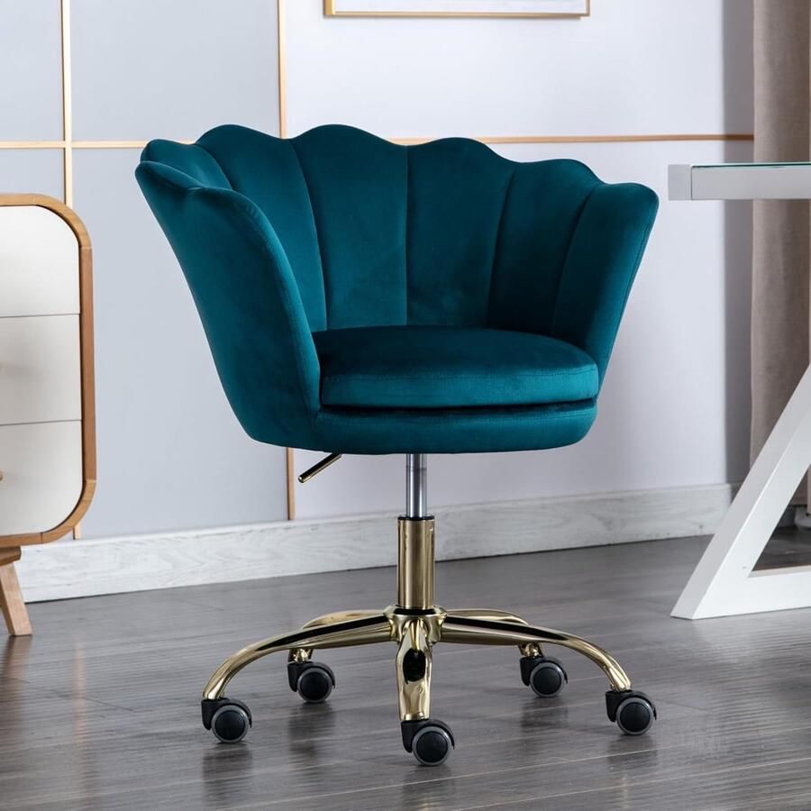 Moderne Draaistoel van Fluweel met Verstelbare Gouden Poten Perfect voor Bureaus en Slaapkamers