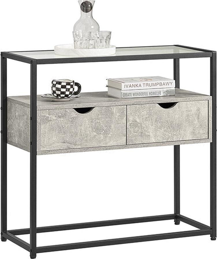 Rootz Living Rootz Moderne Dressoir Console Tafel Haltafel Lichtgrijze Bijzettafel Glazen Blad Ruime Opbergruimte Stevig Ontwerp Verstelbare Voeten 81cm x 78cm x 35cm