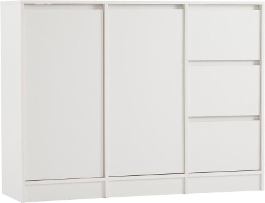 Moderne dressoir kast met veel opbergruimte twee deuren en drie lades met een verstelbare plank voor eetkamer woonkamer of keuken wit