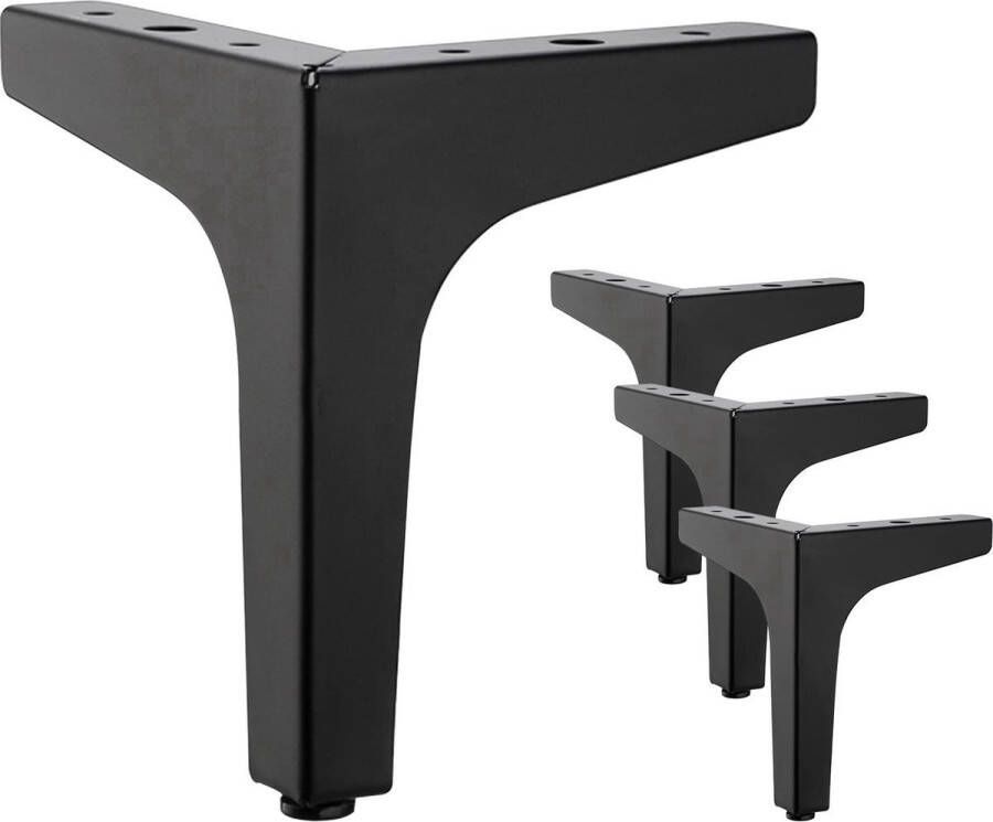 Moderne driehoekige metalen tafelpoten-Set van 4 meubelpoten belastbaar tot 600 KG-for meubelpinnen voor kast bank -met 4 voetbeschermers zwart (17cm)