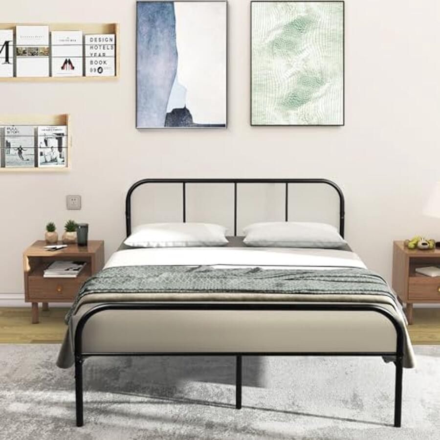 Moderne Dubbel Bed Stalen Bedframe met Lattenbodem 140x190 cm