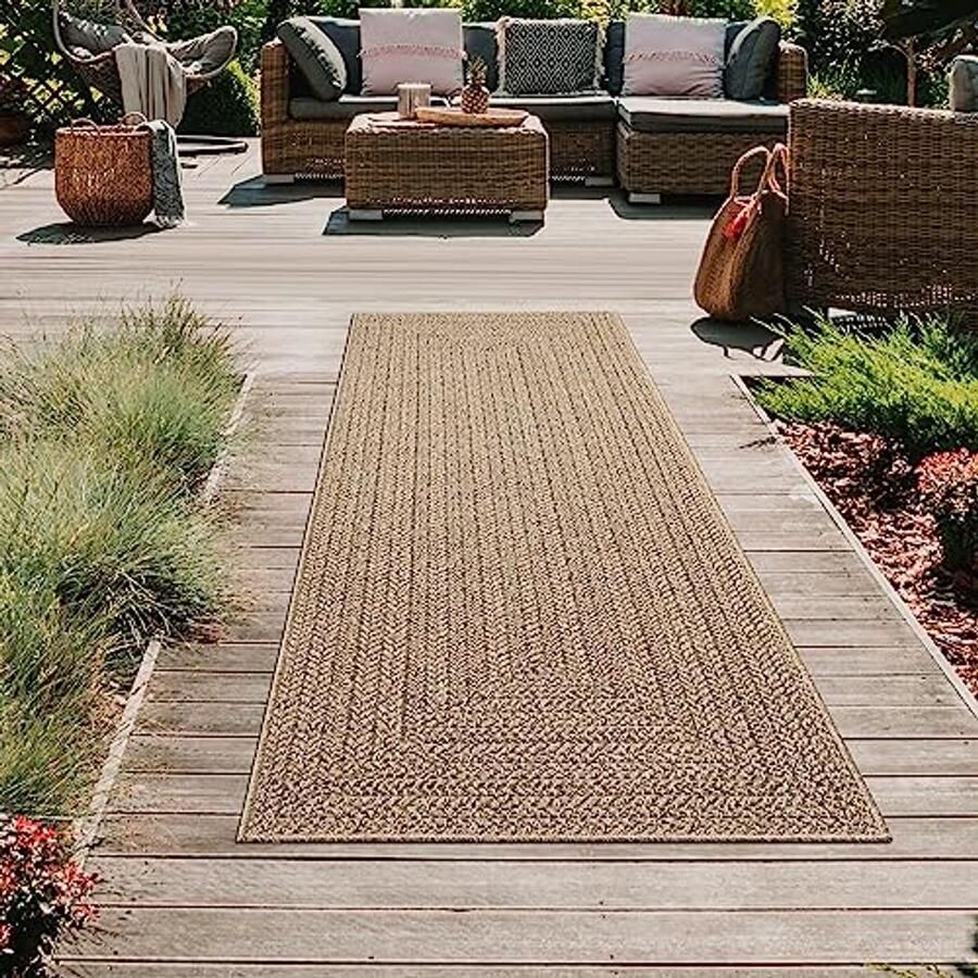 Moderne duurzame jute look buitentapijt 80 x 250 cm voor balkon tuin en terras