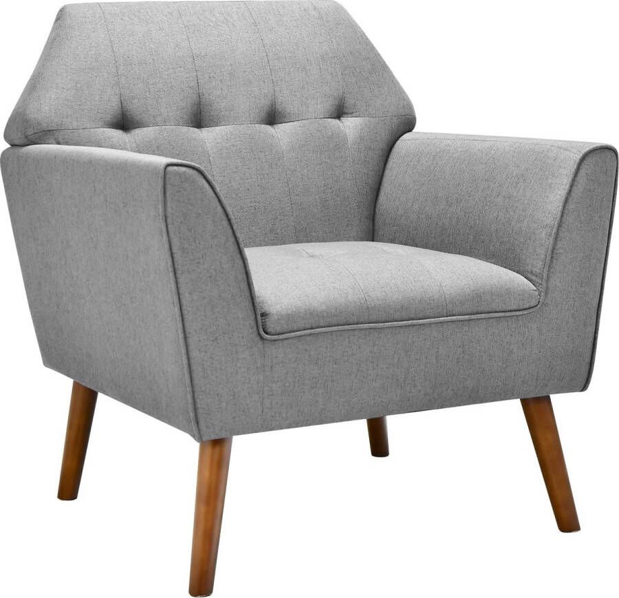 Moderne eenpersoons bank gestoffeerde stoel met rubberen houten poten loungestoel met rugleuning & armleuning & spons gevoerde zitting relaxstoel voor woonkamer slaapkamer eetkamer