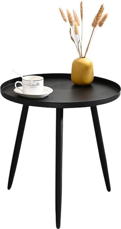 Moderne eenvoudige zwarte ronde bijzettafel sofa salontafel met metalen frame nachtkastje voor kleine ruimtes woonkamer slaapkamer balkon 42 (D) x 45 (H) cm