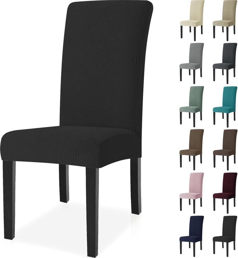 Moderne Elastische Stoelhoezen 2 Stuks Universele Zwarte Eetstoelhoezen voor Eetkamerstoel Verwijderbaar en Wasbaar