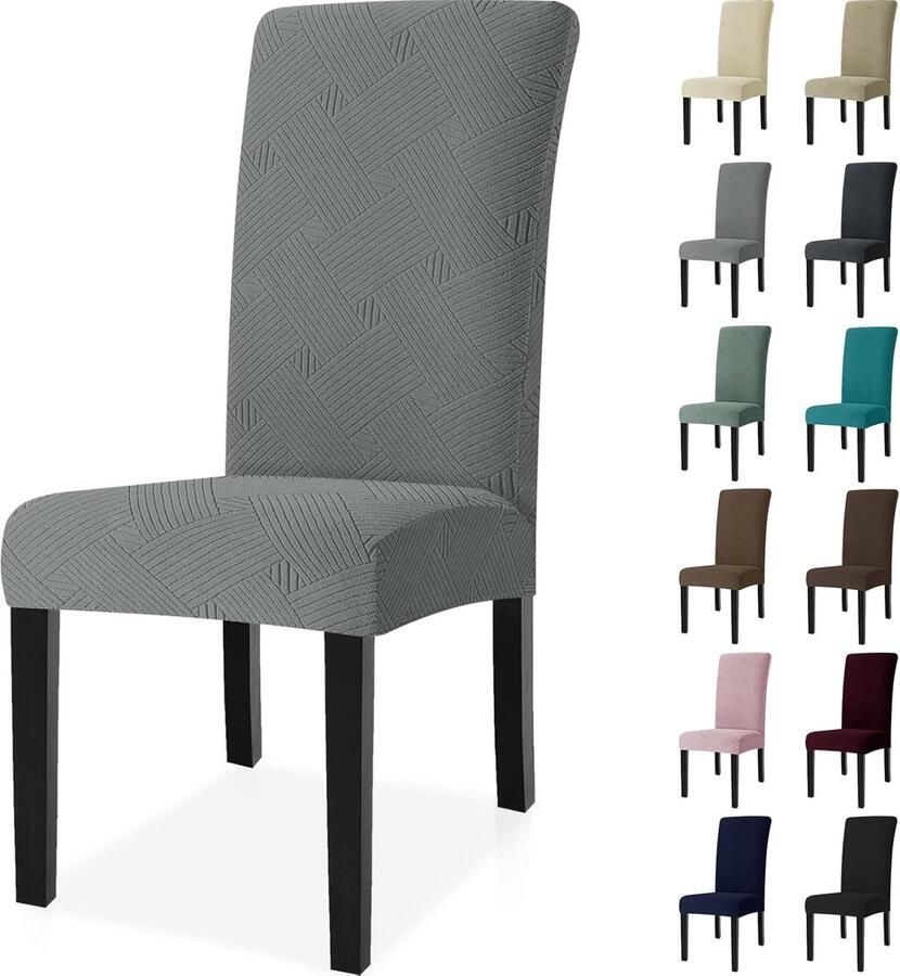 Moderne Elastische Stoelhoezen 4 Stuks Universele Eetstoelhoezen voor Eetkamerstoelen Verwijderbaar en Wasbaar Lichtgrijs
