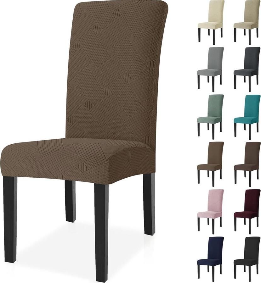 Moderne Elastische Stoelhoezen 6 Stuks Universele Verwijderbare Eetstoelhoes Voor Eetkamerstoelen Bruin
