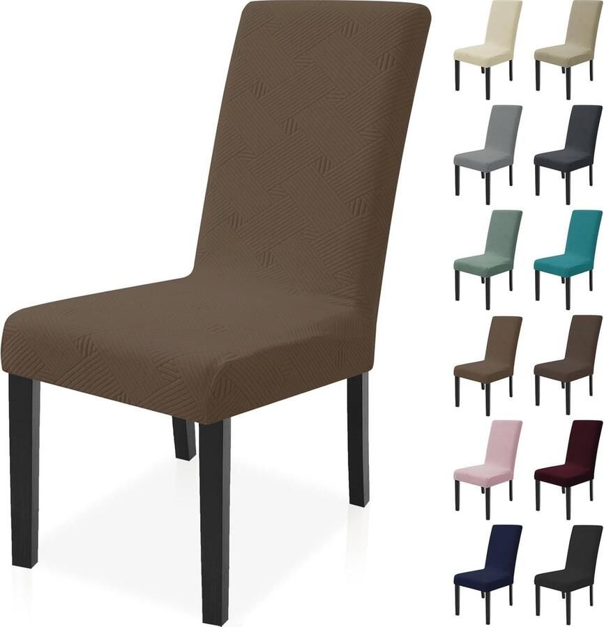Moderne Elastische Stoelhoezen 6 Stuks Universele Wasbare Eetstoelhoezen voor Eetkamerstoelen Bruin