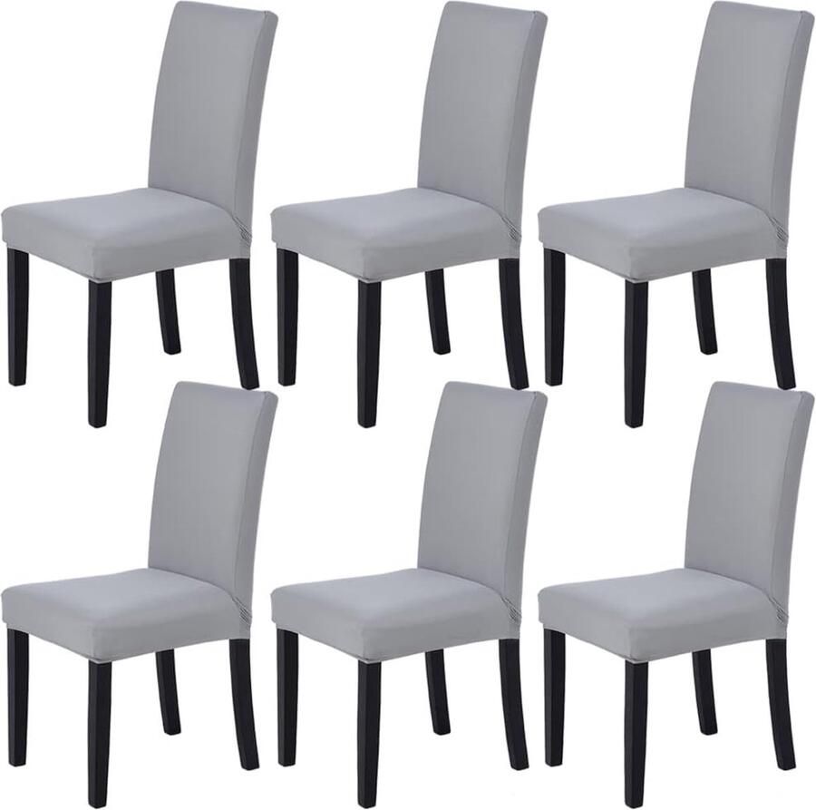 Moderne elastische stoelhoezen voor decoratie bruiloft en feesten 6 stuks zilvergrijs